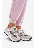 Buty Sportowe Sneakersy Damskie Na Platformie Panterka Biało-Beżowe Pumbes Buty Sportowe Sneakersy Damskie Na Platformie Panterka Biało-Beżowe Pumbes