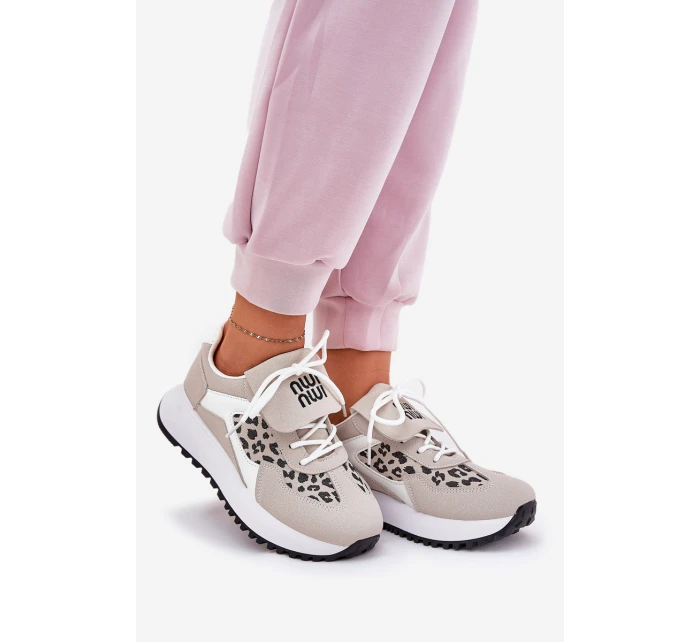 Buty Sportowe Sneakersy Damskie Na Platformie Panterka Biało-Beżowe Pumbes Buty Sportowe Sneakersy Damskie Na Platformie Panterka Biało-Beżowe Pumbes