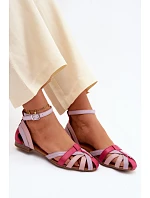 Kožené sandály na nízkém podpatku s pásky Maciejka P7539-15 Růžovo-fialové