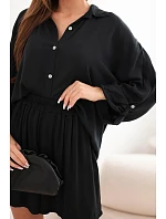 Dámska súprava z viskózy: košeľa s gombíkmi a voľné šortky čierna