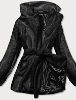 Čierna dámska bunda - kožúšok s golierom (GSQ2166)