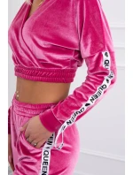 Velúrová súprava s nápisom Queen fuchsia