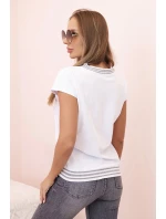 Dámská bavlněná blůza s výstřihem do V a potiskem bílá