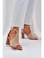 Sandały Na Słupku Z Eko Zamszu Beżowe Lanadriena