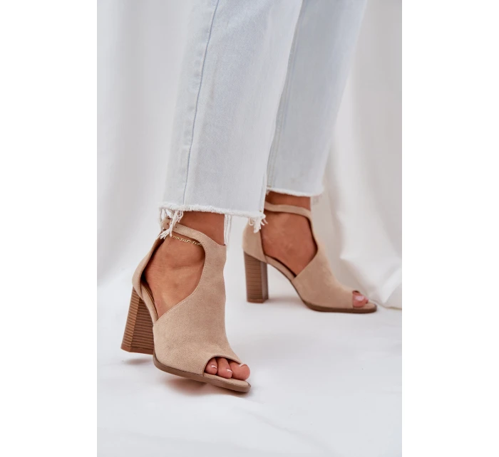 Sandały Na Słupku Z Eko Zamszu Beżowe Lanadriena