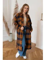 Hnedo-tmavo modrý dámsky károvaný košeľový kabát (8424) Hnedo-tmavo modrý dámsky károvaný košeľový kabát (8424)