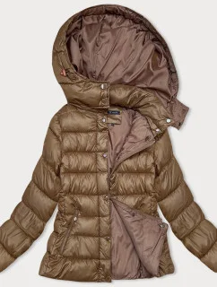Hnědá prošívaná dámská zimní bunda s kapucí model 21245959 - W COLLECTION