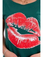 Blúzka s potlačou pier zelená