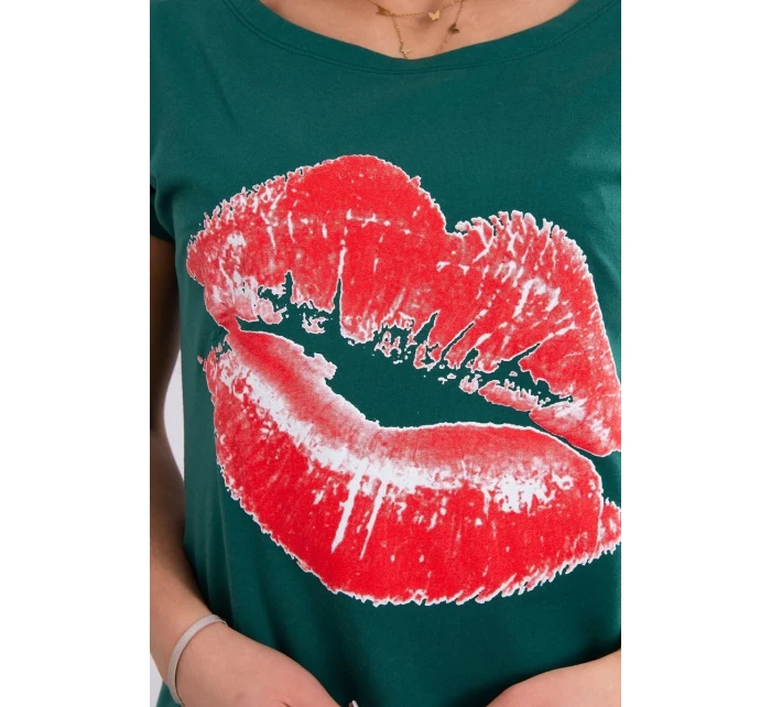 Blúzka s potlačou pier zelená