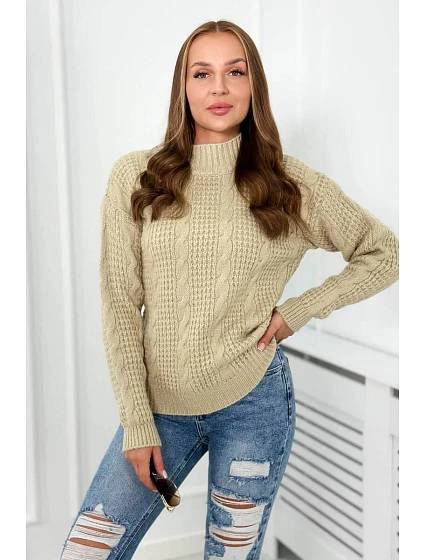 Svetr model 18966168 přes hlavu světle béžová - K-Fashion