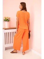 Viskózový set plisovaná blúzka + nohavice Oranžová