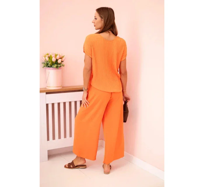 Viskózový set plisovaná blúzka + nohavice Oranžová