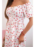 Dámske maxi šaty s kvetmi a lopatkami biele