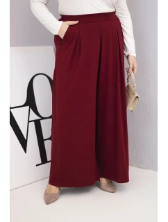 Dámské bavlněné kalhoty Plus Size s širokými nohavicemi a volným střihem bordové