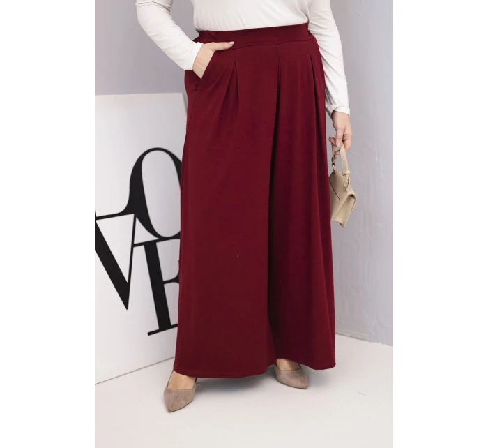 Dámské bavlněné kalhoty Plus Size s širokými nohavicemi a volným střihem bordové