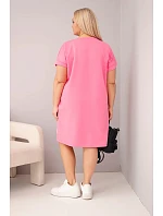 Dámske plus veľkosť šaty s krátkymi rukávmi a vreckami ružová
