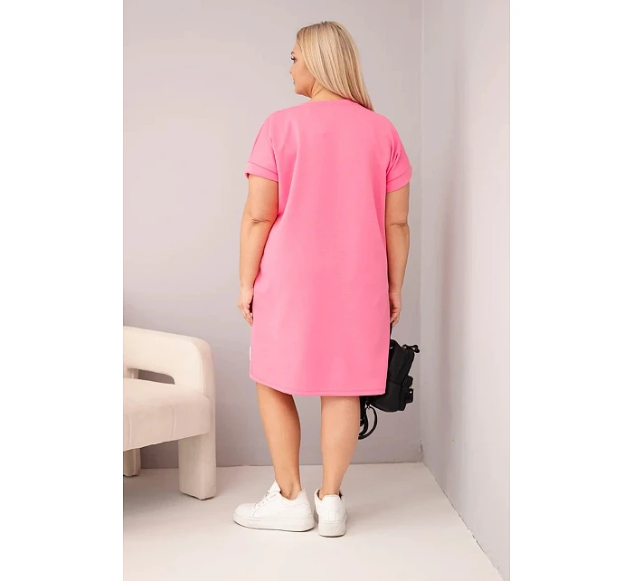 Dámske plus veľkosť šaty s krátkymi rukávmi a vreckami ružová