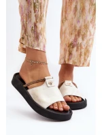 Zazoo 2896 Klapki Damskie Skórzane Biało-Złote