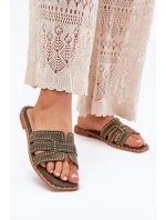 Zdobione Klapki Na Płaskim Obcasie Zielone Anniles