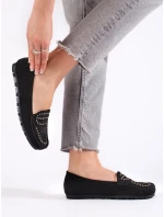 Pohodlné čierne dámske mokasíny bez podpätku Pohodlné čierne dámske mokasíny bez podpätku