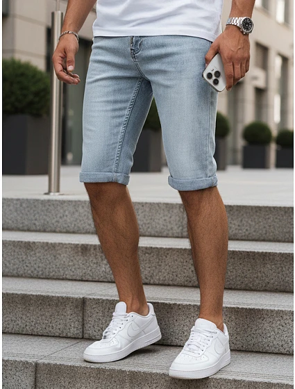 pánske džínsové šortky s lemom modré FashionStreet SX2615 pánske džínsové šortky s lemom modré FashionStreet SX2615