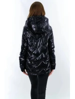 Tmavo modrá prešívaná dámska bunda s kapucňou (R9562) Tmavo modrá prešívaná dámska bunda s kapucňou (R9562)