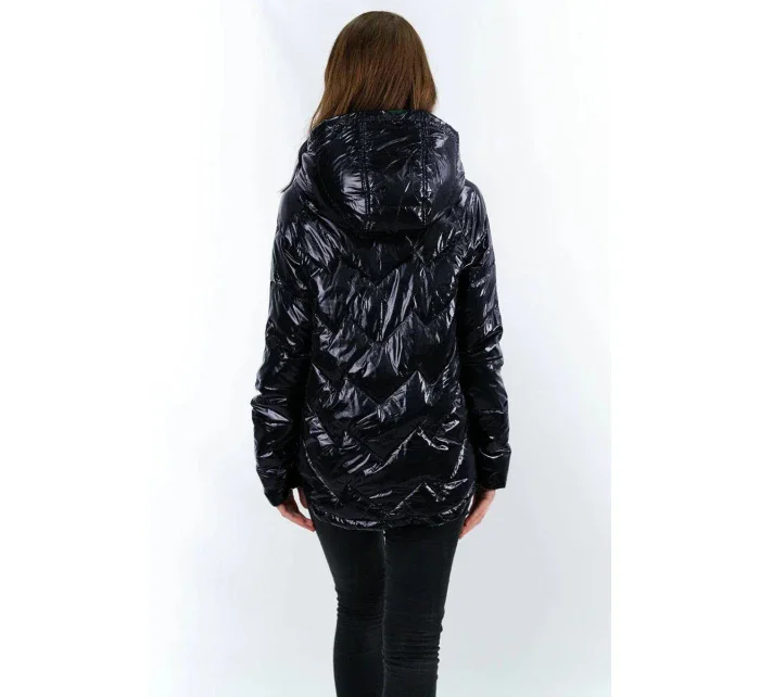 Tmavo modrá prešívaná dámska bunda s kapucňou (R9562) Tmavo modrá prešívaná dámska bunda s kapucňou (R9562)