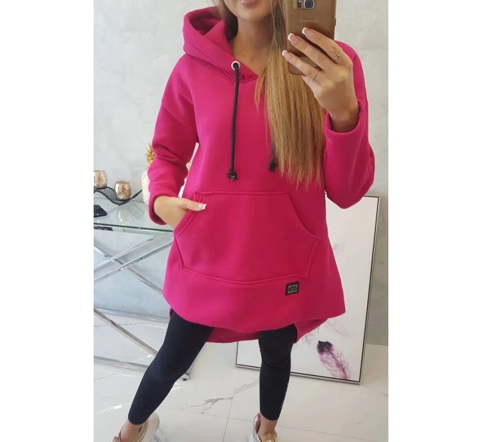 Zateplená mikina s dlouhými zády a kapucí fuchsiová Zateplená mikina s dlouhými zády a kapucí fuchsiová
