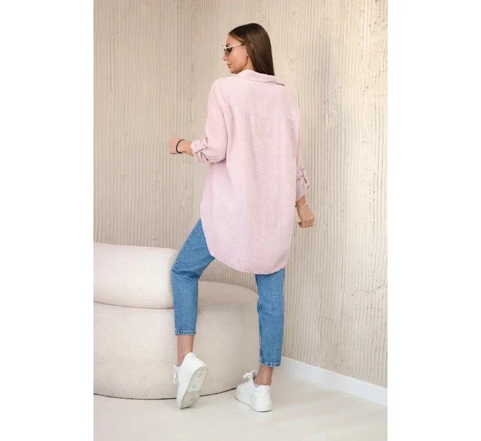 Bavlnená mušelínová košeľa oversize tmavo púdrovo ružová