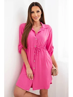 Šaty se zapínáním na knoflíky a se zavazováním v pase růžová
