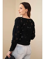 Dámsky čipkovaný sveter s kvetinovým vzorom čierny