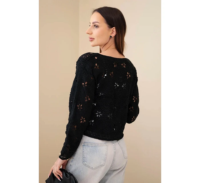 Dámsky čipkovaný sveter s kvetinovým vzorom čierny