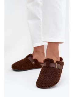 Klapki Damskie Z Futerkiem Typu Baranek Brązowe Lorivine
