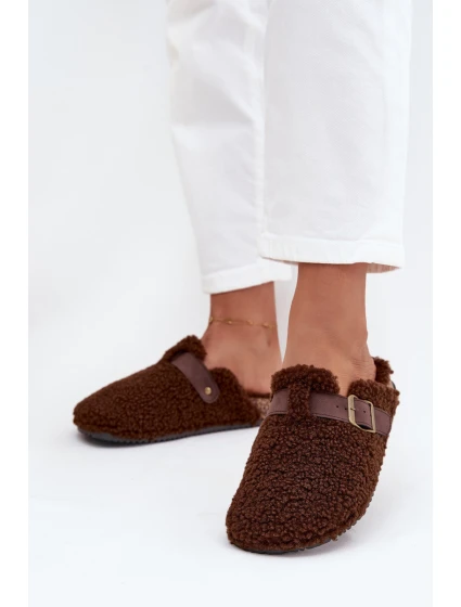 Klapki Damskie Z Futerkiem Typu Baranek Brązowe Lorivine