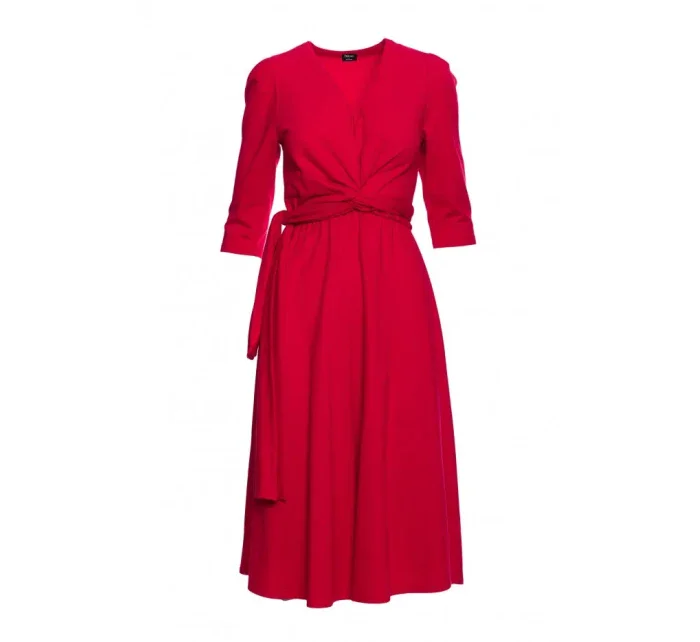 S404 Pletené šaty s opaskom na zaväzovanie - červené S404 Pletené šaty s opaskom na zaväzovanie - červené