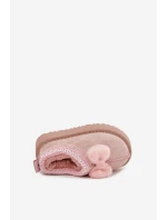 Detské snehové topánky s výšivkou a mašľou Daven - ružové Detské snehové topánky s výšivkou a mašľou Daven - ružové