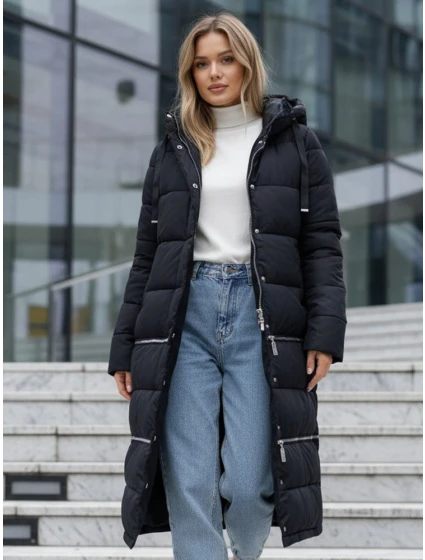 Dámska zimná dlhá bunda tmavomodrá FashionStreet TY5467 Dámska zimná dlhá bunda tmavomodrá FashionStreet TY5467
