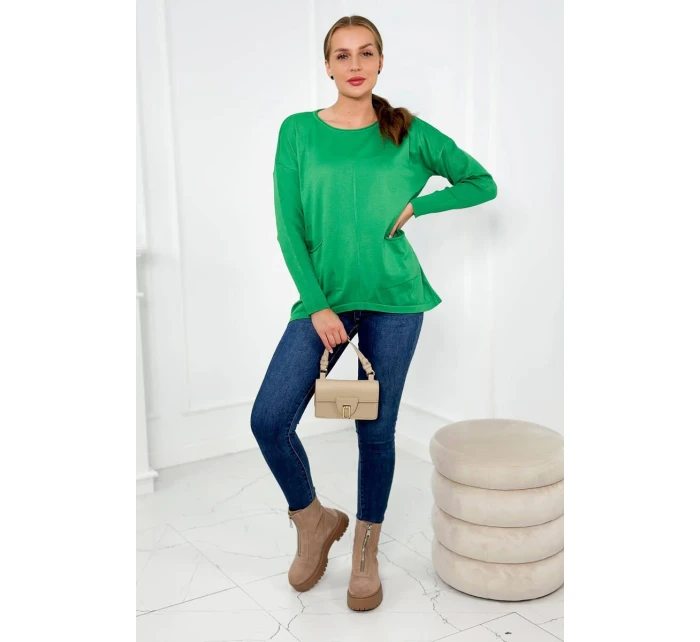 Sveter s prednými vreckami jasne zelená
