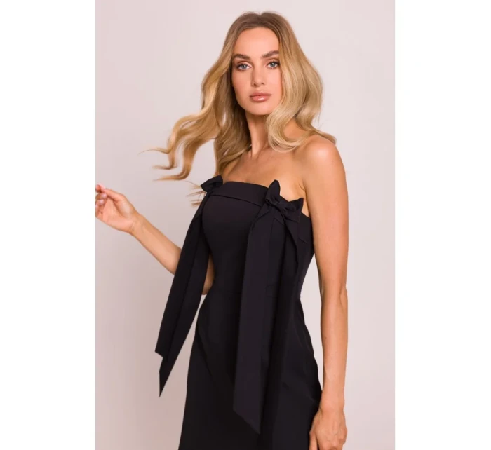 model 20970708 Šaty na ramínka s mašlemi černé - Moe