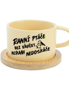 RANNÍ PTÁČE BEZ KÁVIČKY NIKAM NEDOSKÁČE - žlutý hrníček makronka 200 ml
