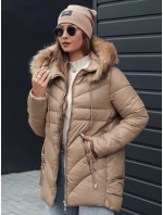 Dámská zimní bunda prošívaná s kapucí béžová Dstreet model 21981009 - FashionStreet Dámská zimní bunda prošívaná s kapucí béžová Dstreet model 21981009 - FashionStreet