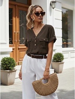 Dámska ležérna blúzka z lyocellu, hnedá, FashionStreet RY2928