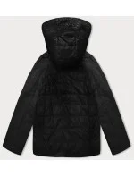 Čierna melanžová krátka dámska voľná bunda s melanžovými rukávmi Vaston (F-23962#)