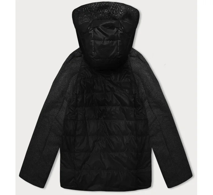 Čierna melanžová krátka dámska voľná bunda s melanžovými rukávmi Vaston (F-23962#)