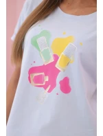 Dámska bavlnená blúzka s krátkymi rukávmi a farebnou potlačou modrá Dámska bavlnená blúzka s krátkymi rukávmi a farebnou potlačou modrá