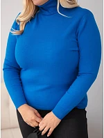 Dámský viskózový svetr Plus Size s rolákem v klasickém střihu chabrový modrý