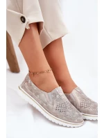 Zamszowe Półbuty Wsuwane Beżowo-Złote Inez