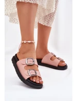 Klapki Damskie Z Klamrami Na Platformie Różowe Elamas Klapki Damskie Z Klamrami Na Platformie Różowe Elamas