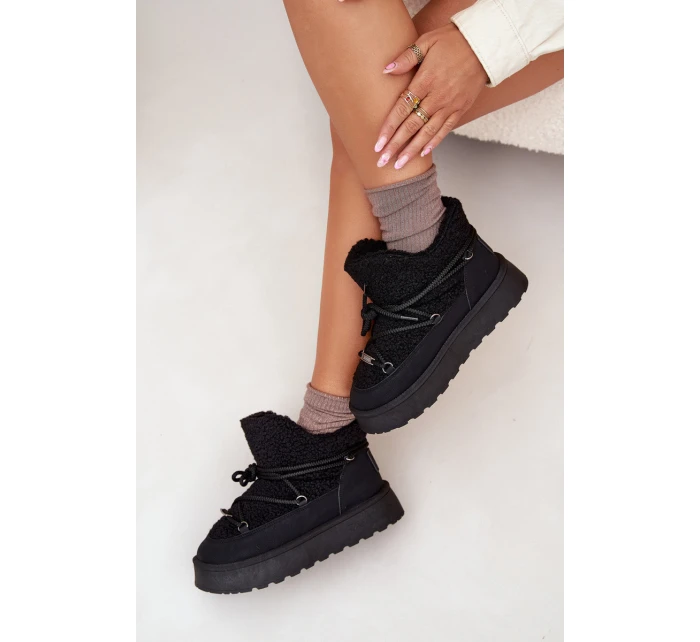 Śniegowce Damskie Na Platformie Z Futerkiem Typu Baranek Big Star SS274109 Czarne