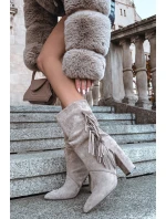 Dámské kotníkové boty na podpatku s třásněmi a stahováním vyhřívané béžové Darlina Dámské kotníkové boty na podpatku s třásněmi a stahováním vyhřívané béžové Darlina